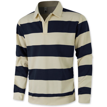 Striped contrasting button up long sleeved polo shirt