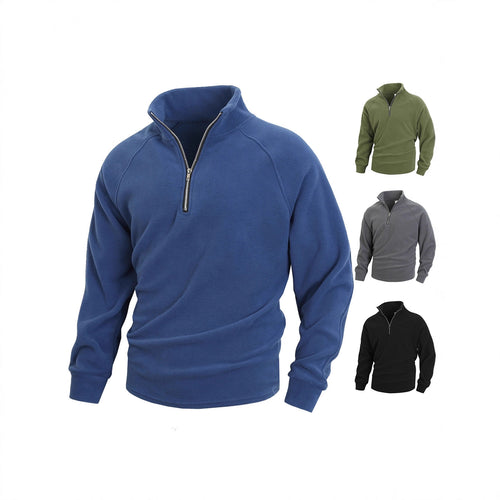 Stand up collar half zipper long sleeved pullover men's top