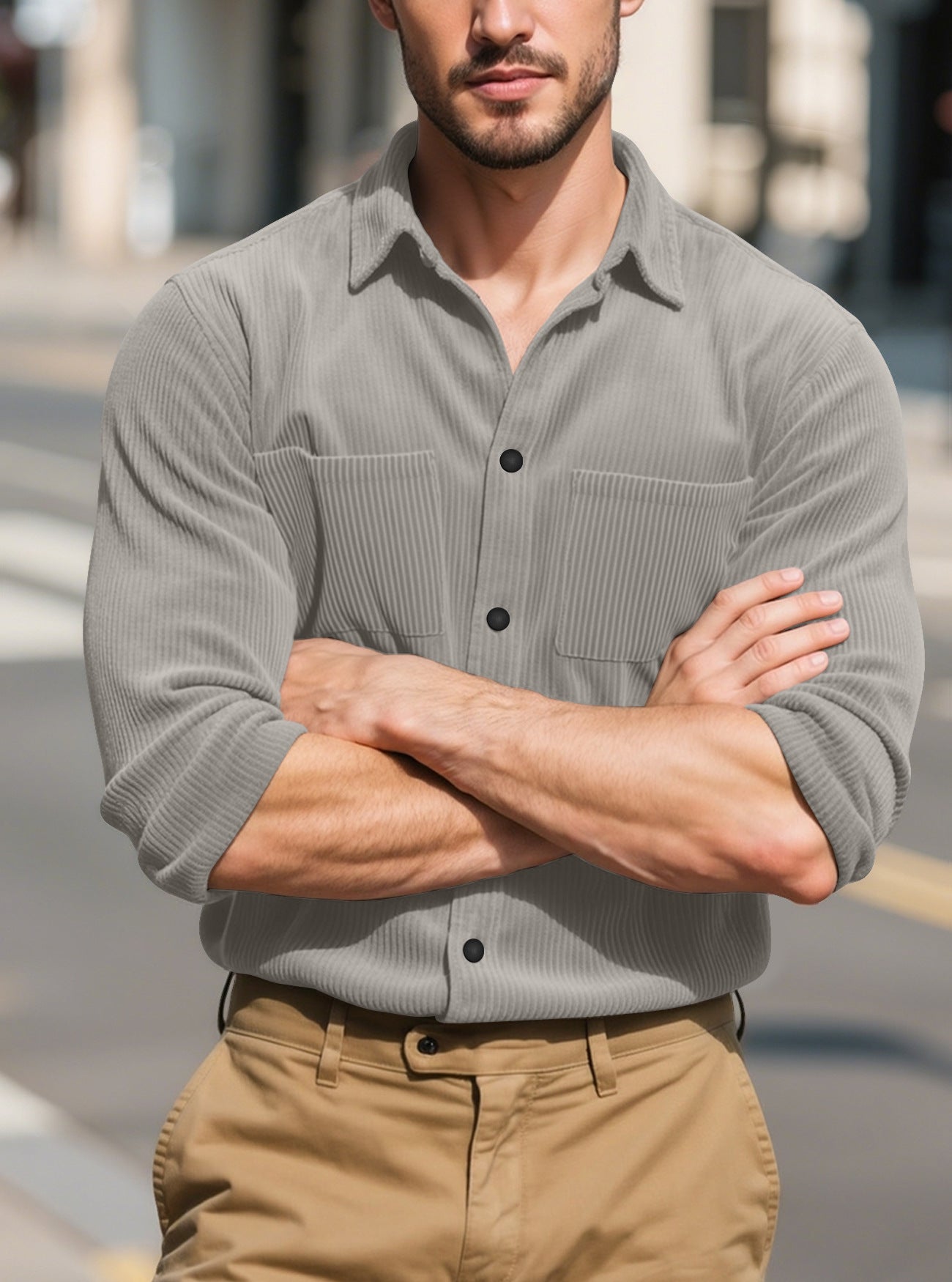 Long sleeved shirt with collar jacket for men