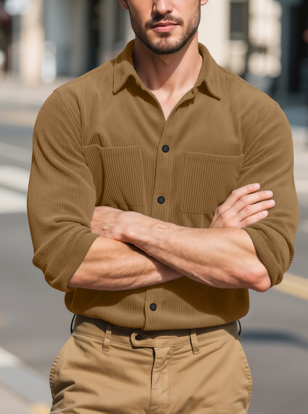 Long sleeved shirt with collar jacket for men