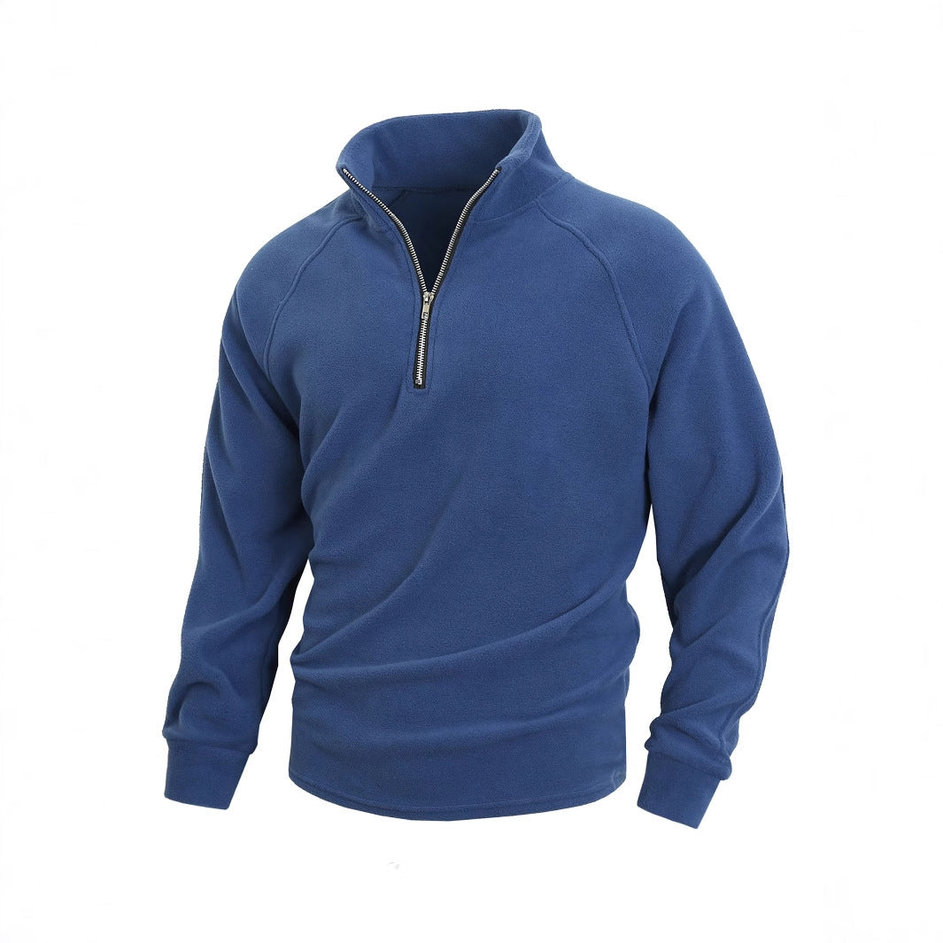 Stand up collar half zipper long sleeved pullover men's top