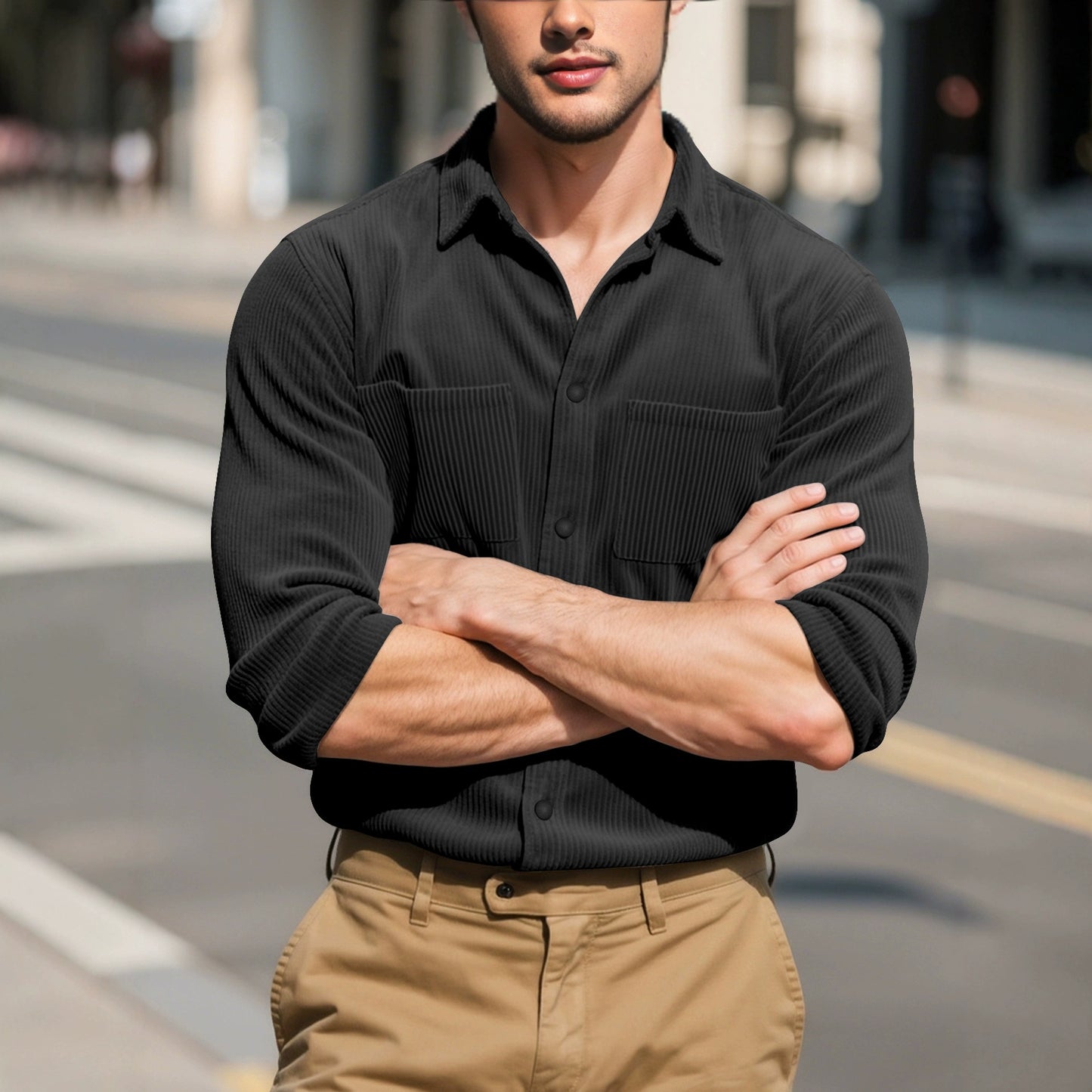 Long sleeved shirt with collar jacket for men