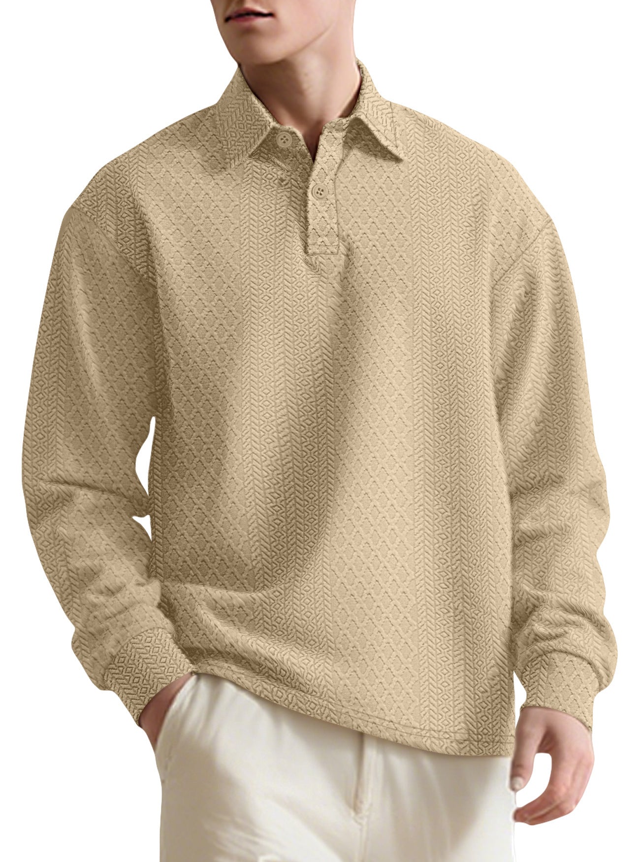 Solid color men's long sleeved polo shirt loose sweatshirt