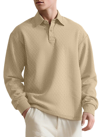 Solid color men's long sleeved polo shirt loose sweatshirt