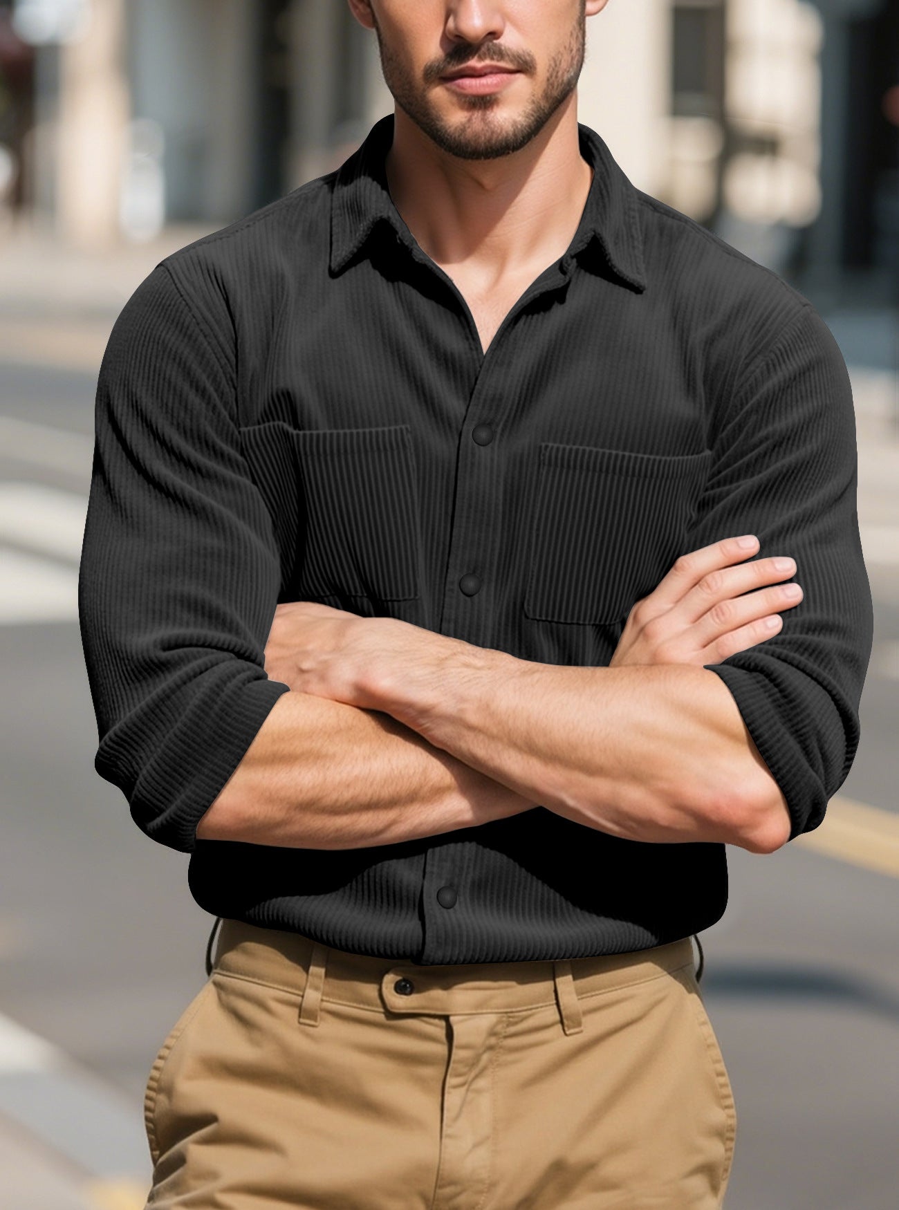 Long sleeved shirt with collar jacket for men